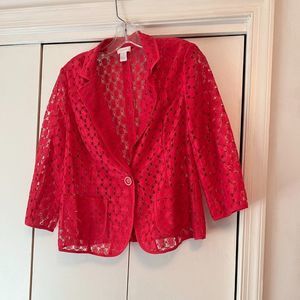 Chico's Pink/Fuchsia Crochet Blazer - 3/4 Length Sleeves - Size 1